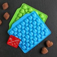 Форма для кондитерских украшений Доляна &laquo;Море сердец&raquo;, силикон, 18&times;15&times;1 см, 52 ячейки, цвет МИКС