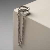 Серьга &laquo;Кафф&raquo; две полоски с цепочками, цвет серебро