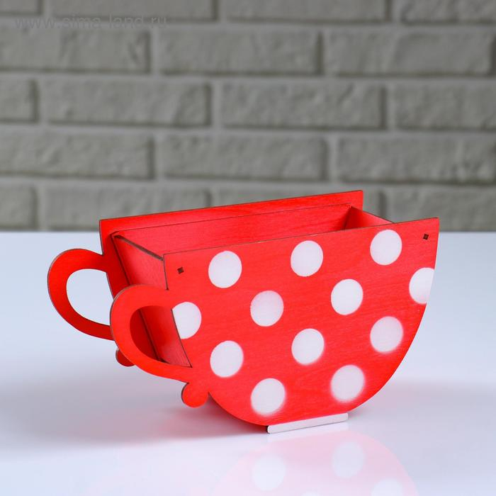 Кашпо деревянное "Чашка в горошек", красный, 20&times;9&times;11 см