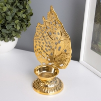 Подсвечник металл на 1 свечу "Скелетированный лист" золото d=4,7 см 7,5х10,5х20,5 см