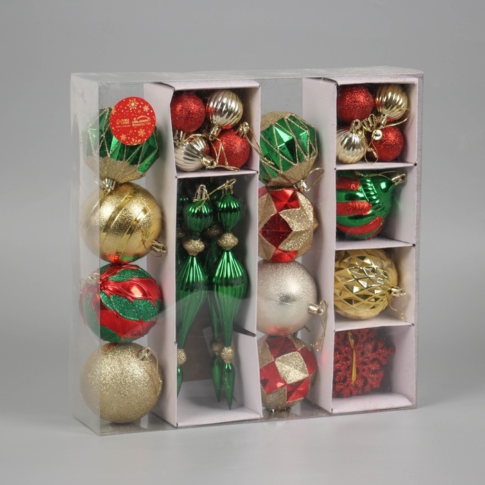 Набор украшений пластик 42 шт "Карнавал ассорти" красный зелёный