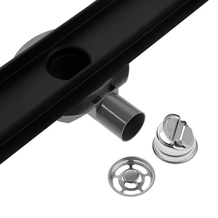 Трап ZEIN engr, c флaнцeм свободного вращ 360&deg;, 7*80 см, d=40/50 мм, нерж сталь, черный