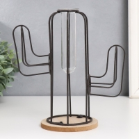 Декор металл, стекло, дерево "Кактус" на подставке чёрный 20х12х22,5 см