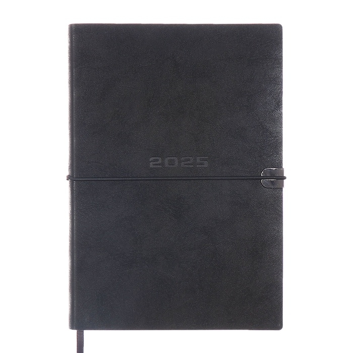 Ежедневник датированный 2025 года, А5, 176 листов ESCALADA, мягкая обложка из искусственной кожи, блинтовое тиснение, ляссе, блок 70 г/м2, чёрный