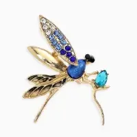 Брошь "Стрекоза" искристая, цвет сине-голубой в золоте