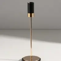 Подсвечник металл, стекло "Лофт" d=2 см набор 3 шт чёрно-золотой 8х8х24, 8х8х29, 8х8х34 см