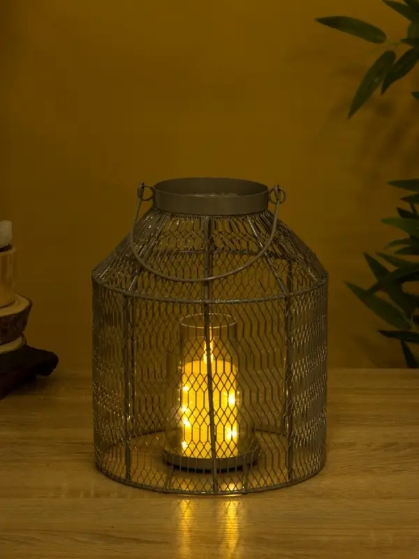 Подсвечник фонарь со стеклянной колбой 20х20х26 см, d 9 см, металл, цв. серый