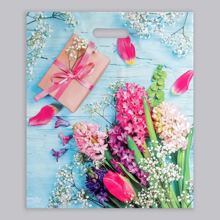 Пакет &laquo;Яркие гиацинты&raquo;, полиэтиленовый, с вырубной ручкой, 38&times;45 см, 60 мкм