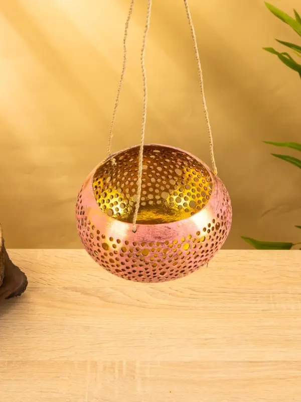 Подсвечник подвесной из кокоса, 14&times;14&times;10 см, тёмно золотисто-розовый
