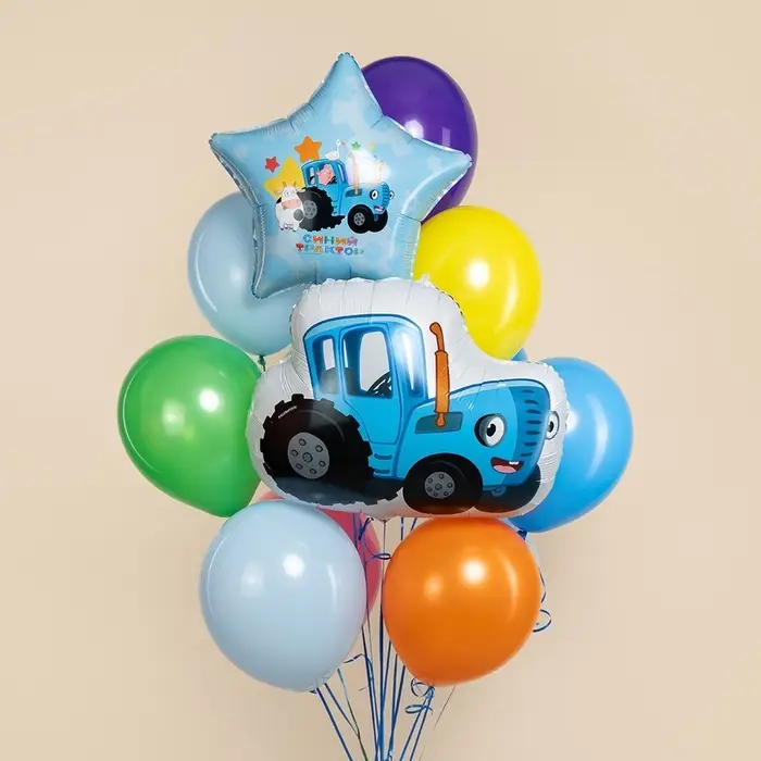 Воздушный шар фольгированный 19" звезда "Синий трактор, С Днем Рождения!" в инд.уп