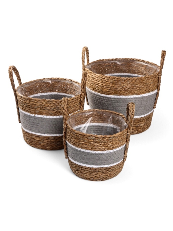 Набор кашпо "Инга" серая полоса, 20,5х25/25,5х28/27х33см