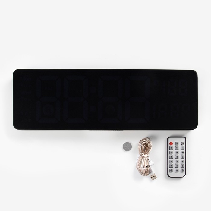 Часы настенные электронные, настольные, будильник, календарь, термометр, 39 x 13 см, белые цифры 3 х