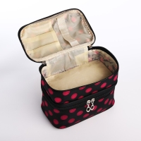 Косметичка, 2 отдела на молниях, с ручкой, цвет чёрный/розовый