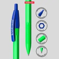 Ручка шариковая автоматическая ErichKrause R-301 Neon Matic, узел 0.7 мм, чернила синие, длина линии письма 2000 метров, МИКС