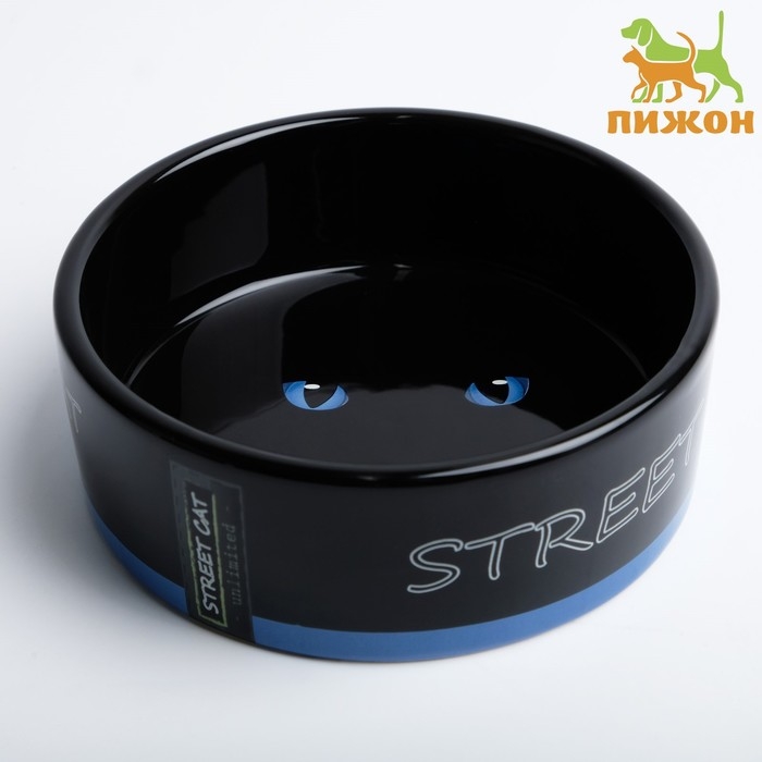 Миска керамическая "Черный кот" 300 мл  12,5 х 4,5 см, черно-синяя