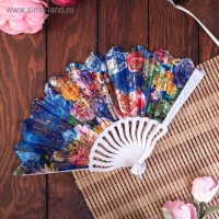 Веер пластик h=23 см "Цветы" изгиб с золотом МИКС