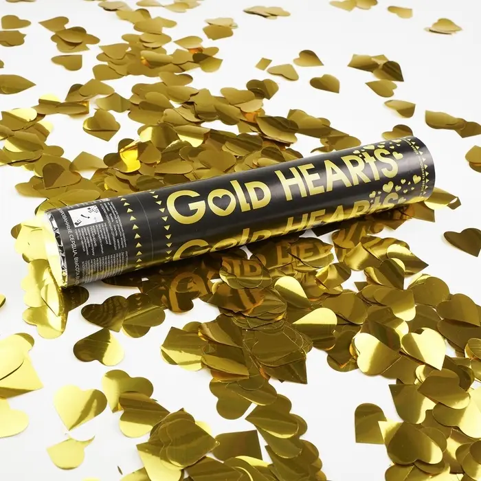 Хлопушка пневматическая "Сердца" фольга, золото, металлик, (12/30 см)