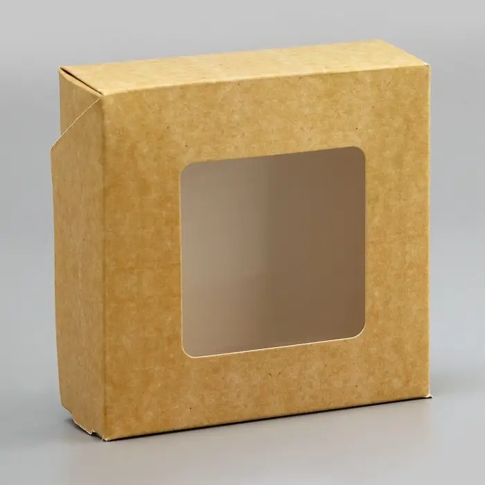 Коробка складная, с окном, крафт, 11.5&times;11.5&times;4 см