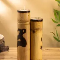 Свеча в бамбуке тройная &laquo;Птица&raquo;, 14&times;14&times;30 см, 100 мл, бежевая