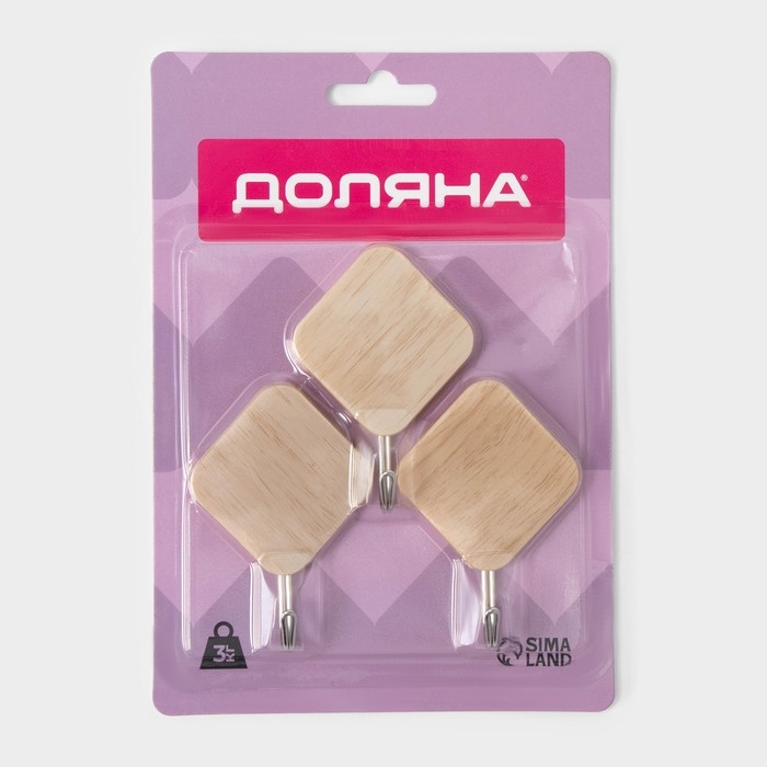 Крючки самоклеящиеся Доляна &laquo;Ромб&raquo;, 3 шт, цвет светлое дерево