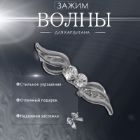 Зажим для кардигана &laquo;Волны&raquo;, цвет белый в серебре