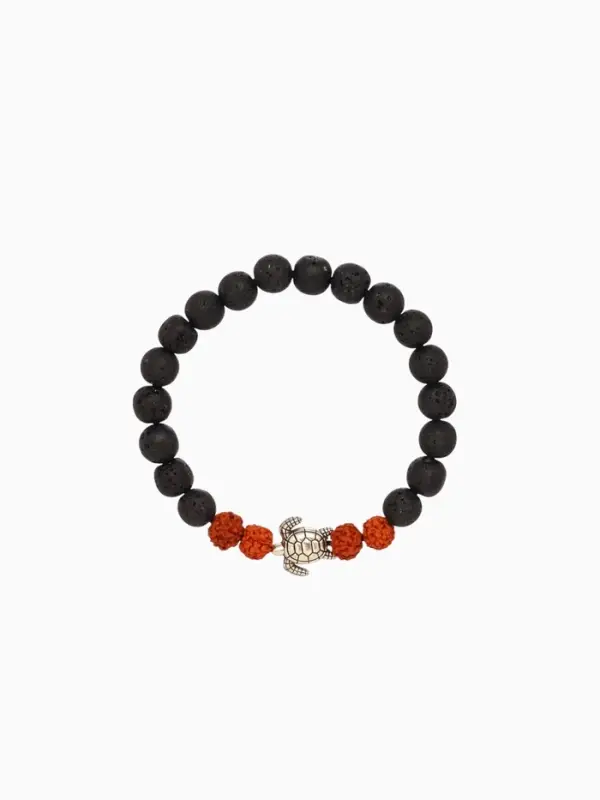 Браслет "Черепашка" лава, рудракша, длина 18 см, цв. чёрный, коричневый