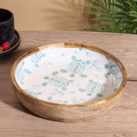 Блюдо "Черепаха и цветы" дерево манго 25,5х25,5х6 см