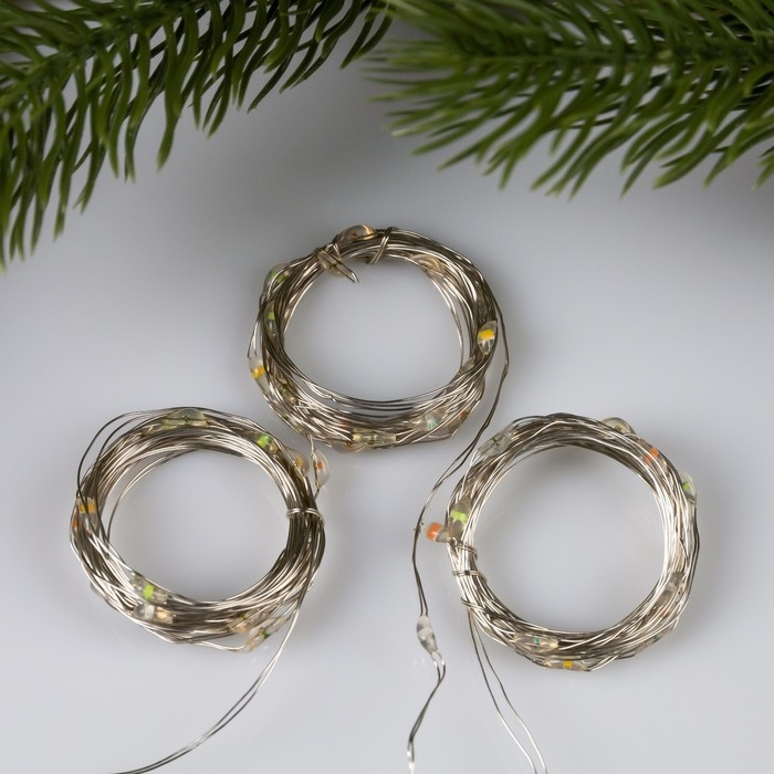 Набор гирлянд &laquo;Нить&raquo; 2 м роса, IP20, серебристая нить, 20 LED, свечение мульти, 3 режима, батарейки AG13х3 (в комплекте), 3 шт.