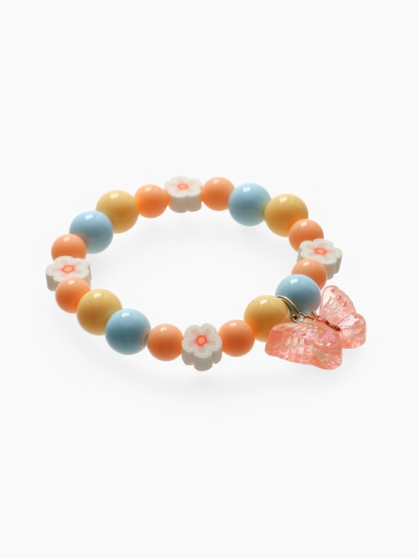 Браслет детский "Выбражулька" фимо с бусинами, бабочка с бусинами, цветной