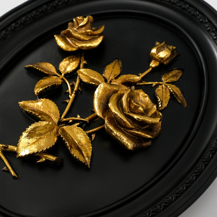 Панно интерьерное полистоун "Золотые розы" чёрный 18х3х23 см