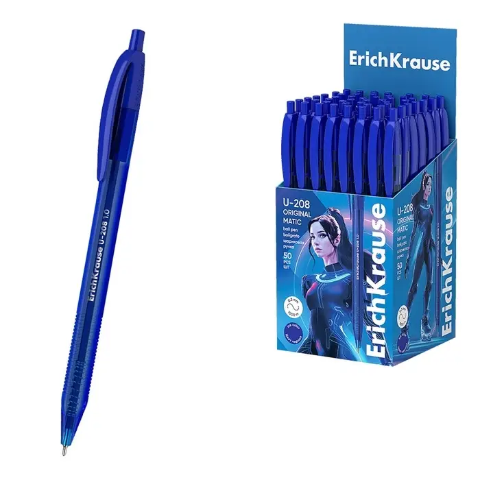 Ручка шариковая автоматическая ErichKrause U-208 Original Matic, игольчатый узел 1,0 мм, чернила синие, ультра-мягкое письмо