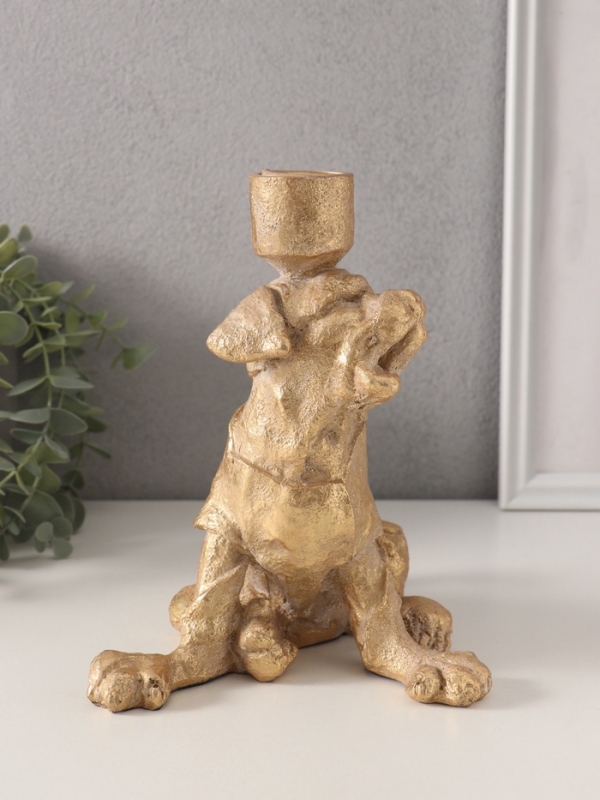 Подсвечник полистоун на 1 свечу "Шарж. Зевающий щенок" золото 15,8х15,3х20 см