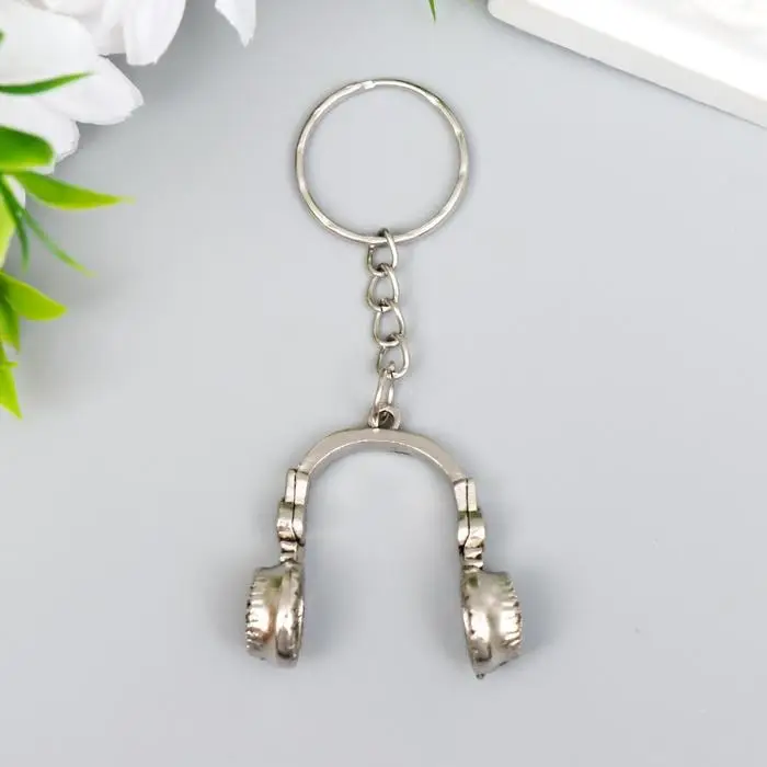 Брелок металл "Наушники" серебро 3,5х3,1 см