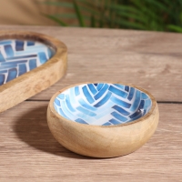 Набор розеток на подносе "Синие птицы" (3 шт) дерево манго 33,5х13х6,5 см