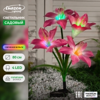 Садовый светильник на солнечной батарее &laquo;Лилия розовая&raquo;, 80 см, 4 LED, свечение мульти (RGB)