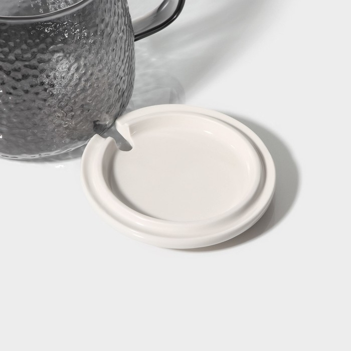 Кружка стеклянная с крышкой и ложкой Magistro &laquo;Диамант&raquo;, 450 мл, цвет серый