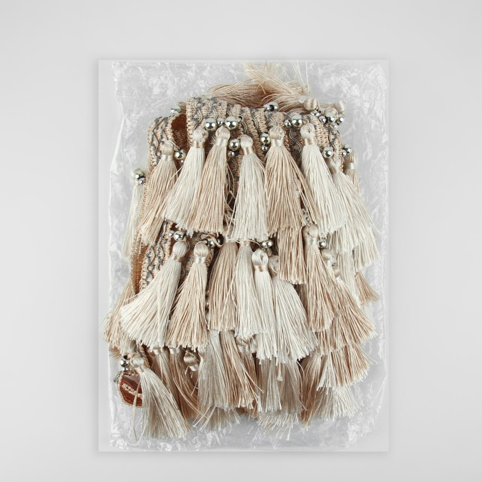 Тесьма с бусинами, 12 см, 5 &plusmn; 0,5 м, цвет белый/бежевый