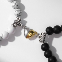 Браслеты &laquo;Неразлучники&raquo; на магните, сердце, цвет чёрно-белый в серебре