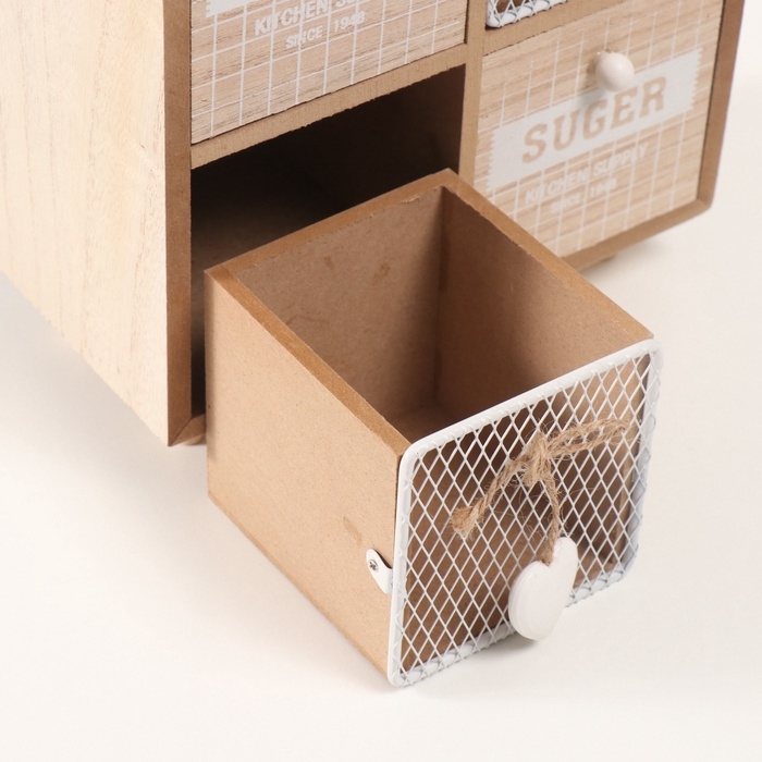 Шкатулка дерево 4 ящика "Комодик с сердечками" 10х20х23 см