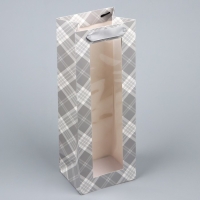 Пакет подарочный под бутылку, упаковка, &laquo;Клетка&raquo;, 36 х 13 х 10 см