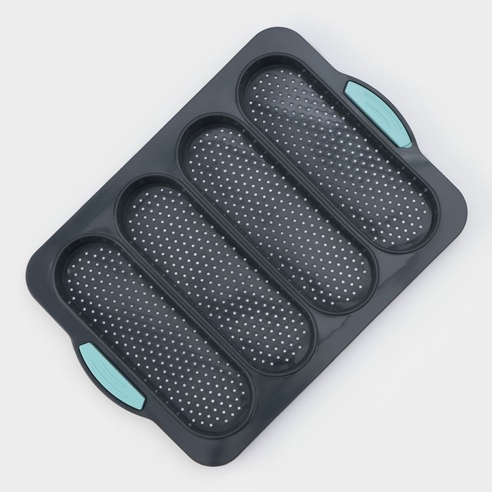 Форма для выпечки с перфорацией &laquo;Хлеб&raquo;, силикон, 34,5&times;23,5&times;2,5 см, 4 ячейки (20&times;6,2&times;2,4 см), цвет серый