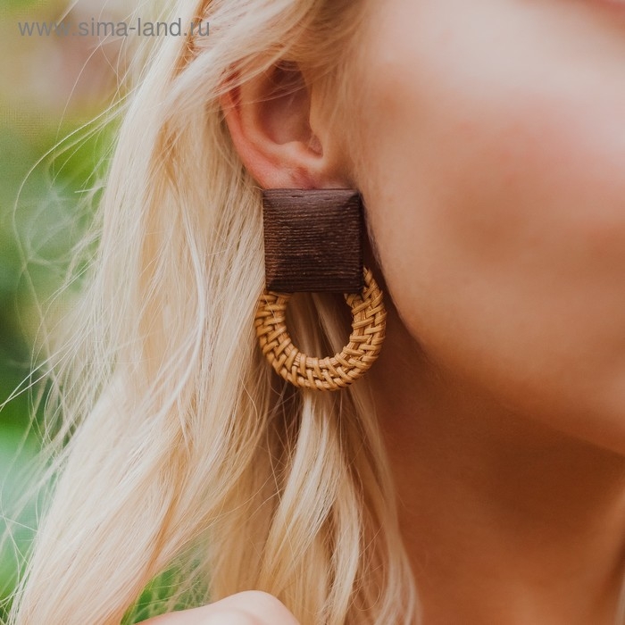 Серьги &laquo;Ваканда&raquo; кольцо в квадрате, цвет бежево-коричневый