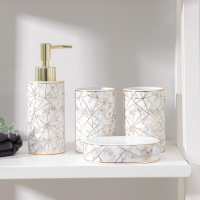 Набор аксессуаров для ванной комнаты &laquo;Лофт&raquo;, 4 предмета (дозатор 250 мл, мыльница, 2 стакана), цвет белый