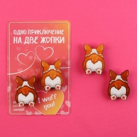 Значки деревянные, неразлучники &laquo;Одно приключение&raquo;, 2 шт., 8 х 12 см.