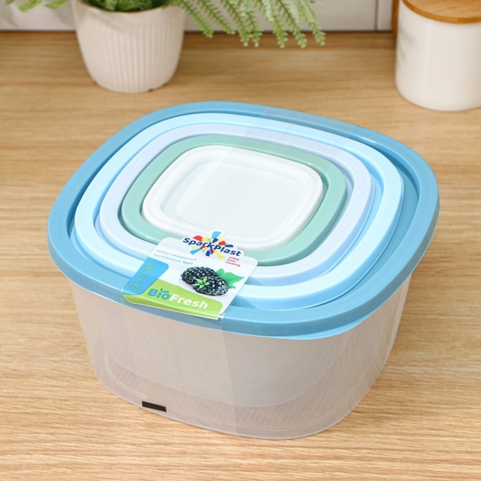 Набор пищевых контейнеров &laquo;BioFresh&raquo;, 5 шт: 0,23 л, 0,5 л, 0,9 л, 1,55 л, 2,65 л, прозрачные, крышки микс