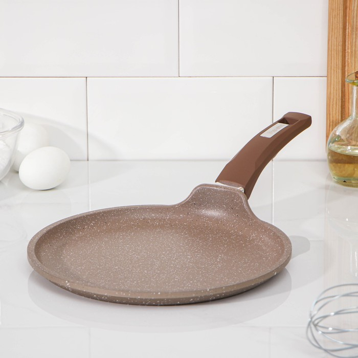 Сковорода блинная &laquo;Гранит Brown&raquo;, d=24 см, пластиковая ручка, антипригарное покрытие, цвет коричневый