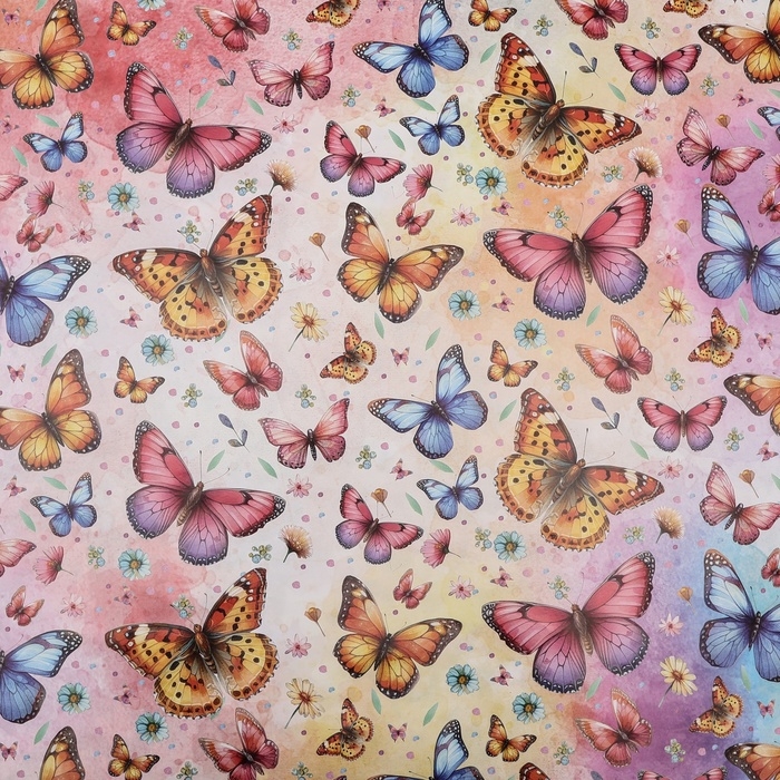 Бумага упаковочная глянцевая двусторонняя "Яркие бабочки", 100 х 70 см