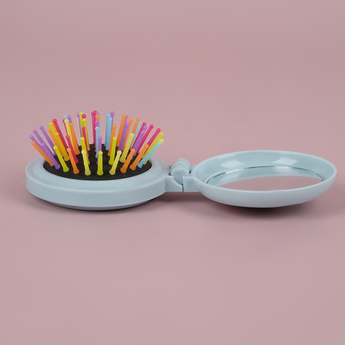 Расчёска массажная &laquo;Плюшевые милости&raquo;, складная, с зеркалом, d = 7,5 см, рисунок МИКС