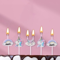 Набор свечей для торта, 5 шт "Единороги и облака", белые