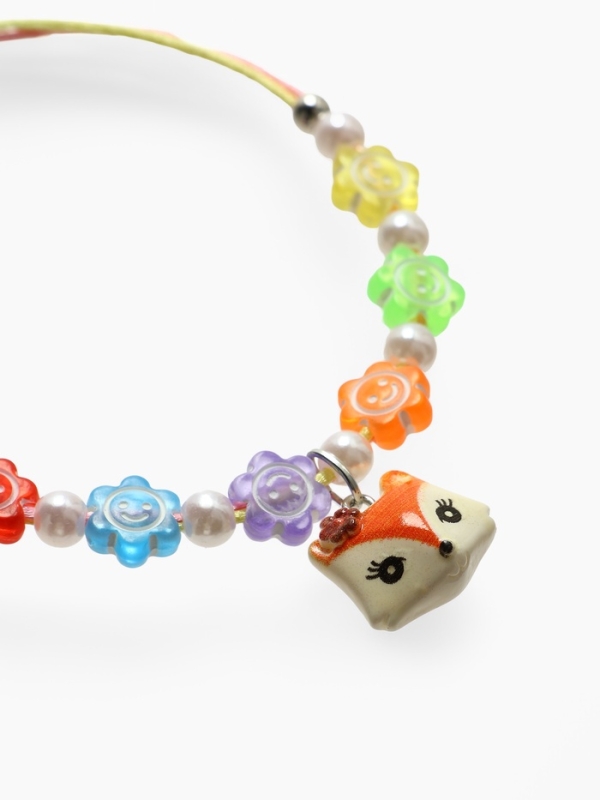 Браслет детский "Выбражулька" на затяжке, лиса с бусинами смайлы, цветной